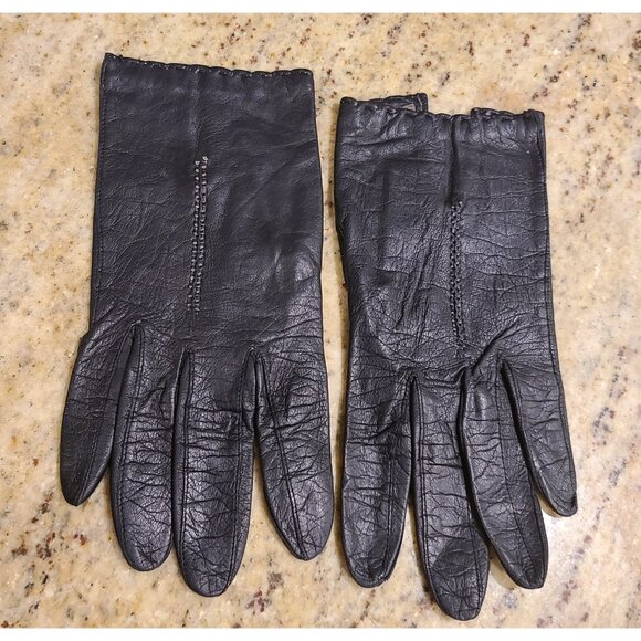 Vintage Womens Size S Black Leather Formal 7.5" Short Gloves - Picture 1 of 16
